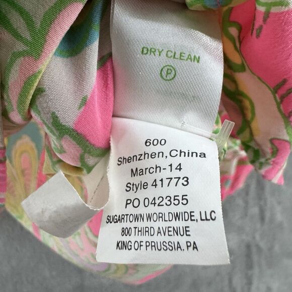 Lilly Pulitzer Top XS Silk Elsa Chin Chin Elephant Pink Ballon Sleeve V-Neck - Picture 16 of 16